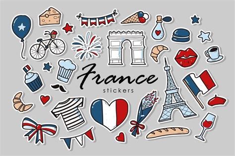 Premium Vector | Set of france stickers | Travel stickers printable ...