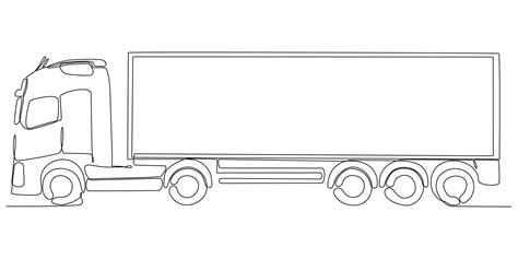 One line drawing of a modern large trailer truck with containers. Courier cargo 7435416 Vector ...