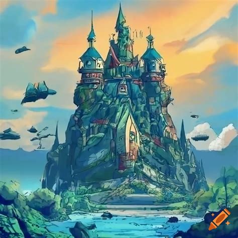 Small fantasy city with a castle in akira toriyama's art style on Craiyon