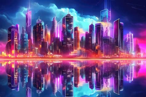Premium AI Image | Neon colored cityscape skyline at night Generative AI