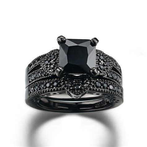 Luxury Black Wedding Ring Set for Womenlove Couple Pair - Etsy