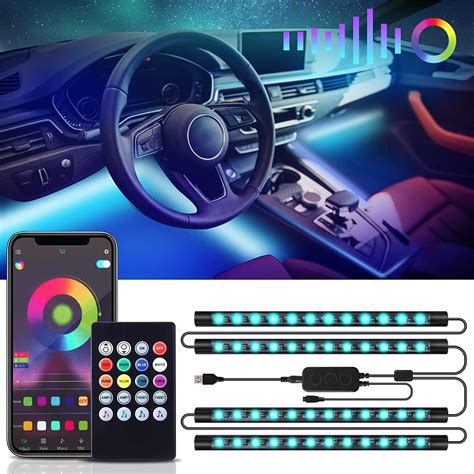 Bluetooth Wireless APP Control Car Interior LED Ambient USB Strip Lights RGB