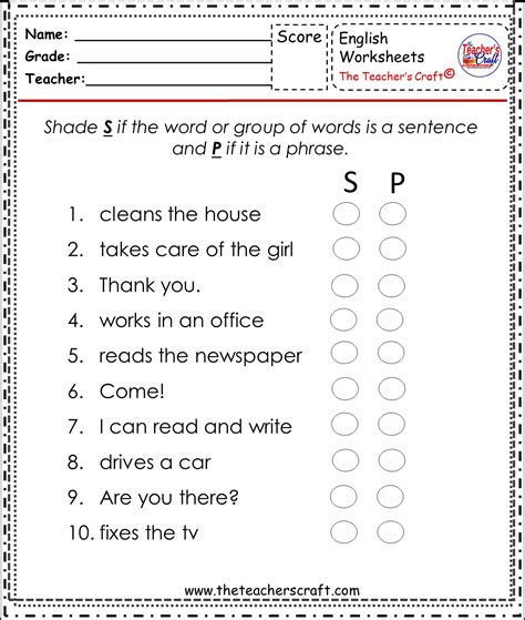 Sentences And Phrases Worksheets