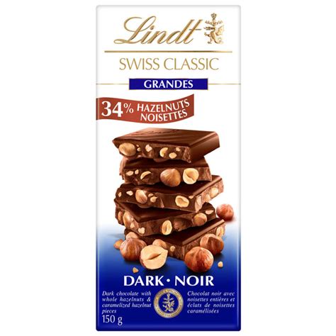 Lindt SWISS CLASSIC Grandes Dark Chocolate Hazelnut Bar 150g – Lindt Chocolate Canada