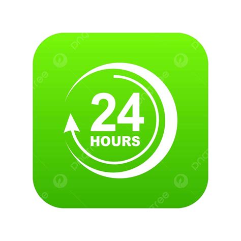 24 Hour Clock Clipart PNG Images, 24 Hours Support Icon Green Vector Isolated On White ...