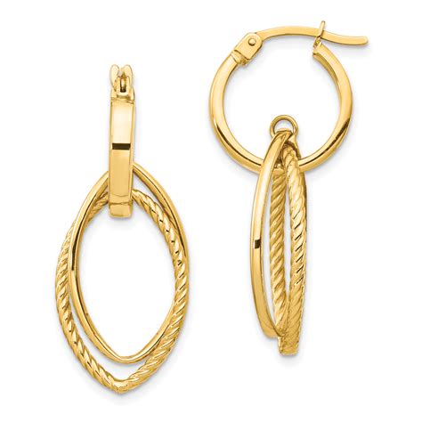 14K Dangle Hoop Earrings YE1859 | eBay