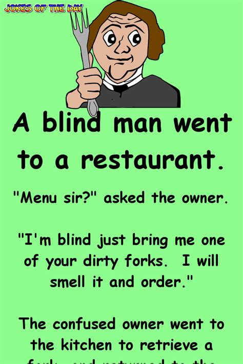 A blind man has a funny way of ordering his food | Clean funny jokes, Funny jokes for kids ...