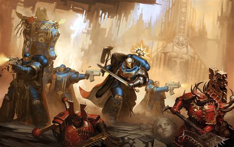 Ultramarines Honour Guard vs Khorne Berzerkers - Art by Elijah ...