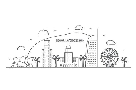 Los Angeles Line drawing Hollywood | Line doodles, Line drawing, Cityscape drawing