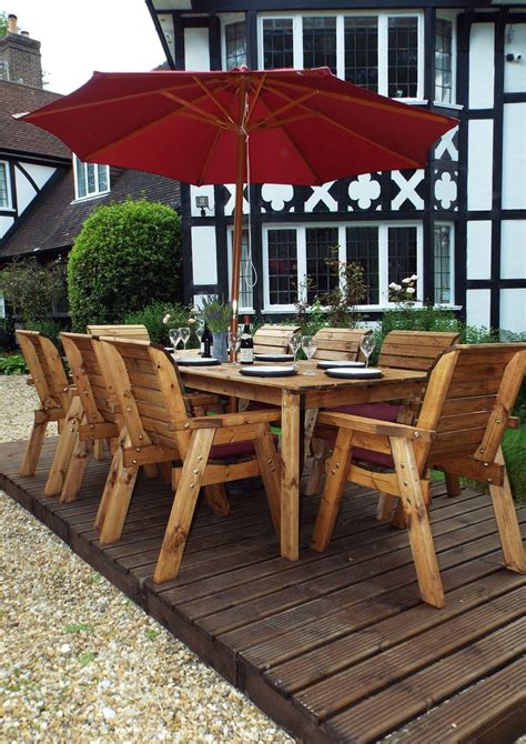 Eight Seater Solid Wood Rectangular Garden / Patio Table and Chairs Set - Timber Furniture