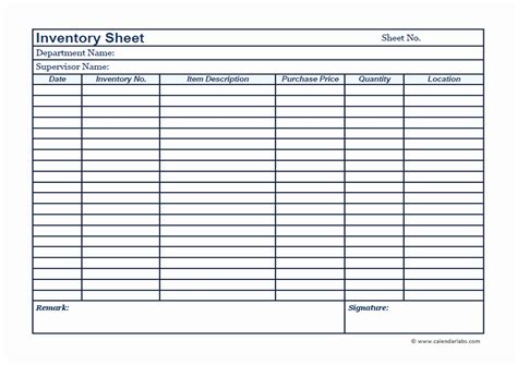 Printable Inventory Sheets