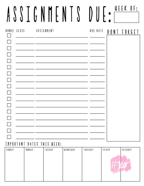 Weekly Homework Planner Printable