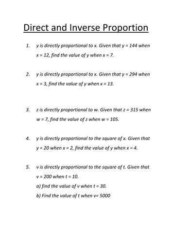 Direct Proportion Worksheet - Kid Worksheet Printable