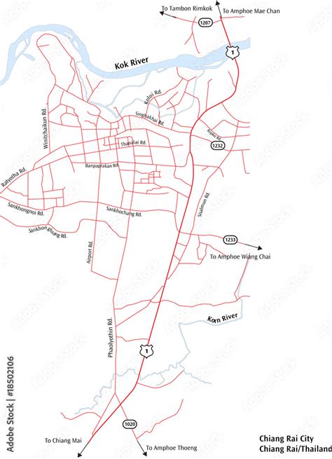 Vector Map of Chiang Rai City in Northern Thailand Stock Vector | Adobe ...