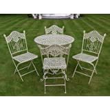 French Ornate Cream Wrought Iron Metal Garden Table and Chairs Bistro Furniture Set: Amazon.co ...