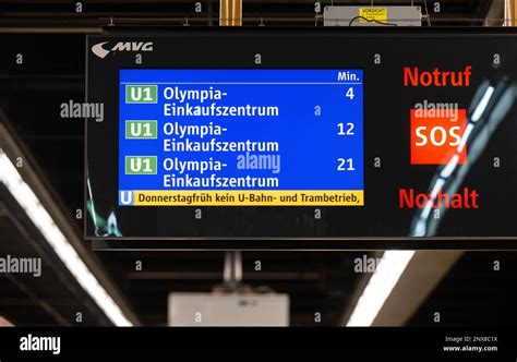 Munich, Germany. 01st Mar, 2023. An info screen with the inscription "Thursday morning no subway ...