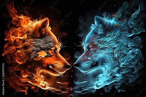 Wolf water and fire wallpaper Stock Illustration | Adobe Stock