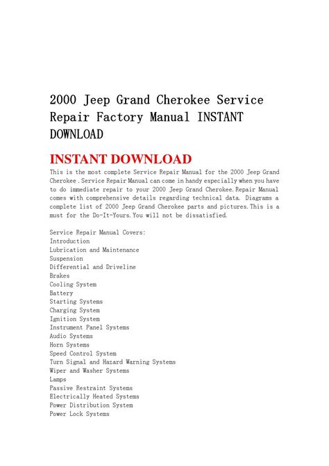 2000 jeep grand cherokee service repair factory manual instant download ...