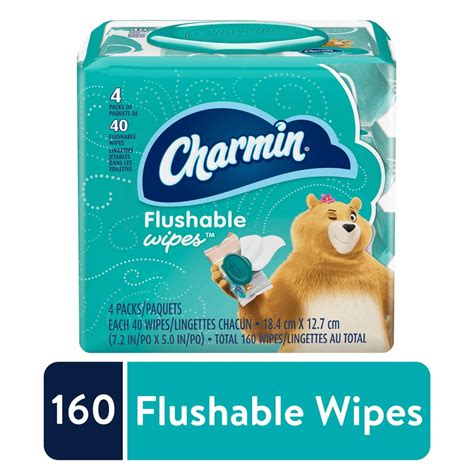 Charmin Flushable Wipes, 4 packs, 40 Wipes Per Pack, 160 Total Wipes ...