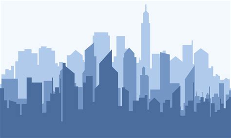 Modern city scape silhouette vector. Simple minimalist blue city ...