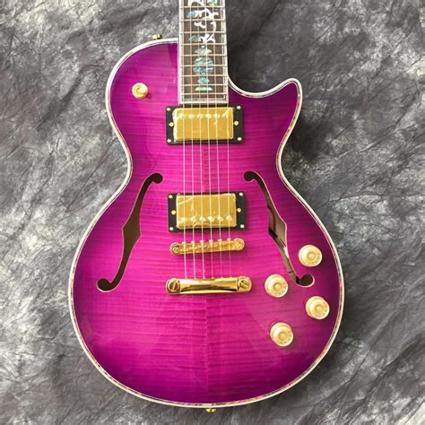 Custom Purple Electric guitar, Semi hollow body, Double F hole, Real Guitar photo, Free shipping ...