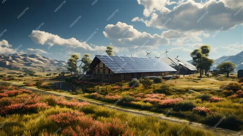 Premium AI Image | a farm with a solar panel on the roof and a sky background