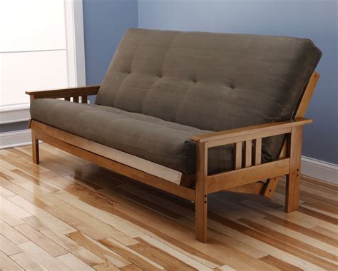 Andover Full Size Futon Sofa Bed, Honey Oak Wood Frame, Suede Innerspring Mattress - Walmart.com