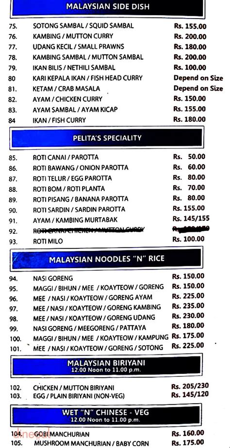 Menu of Nasi Kandar Pelita, Thyagaraya Nagar, Chennai | Dineout discovery