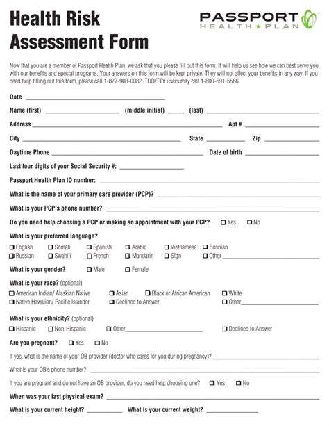 Health Risk Assessment Form ≡ Fill Out Printable PDF Forms Online