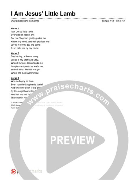 I Am Jesus' Little Lamb Chords PDF (Traditional Hymn) - PraiseCharts