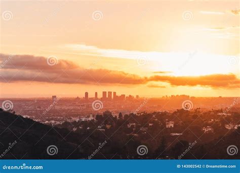 Los Angeles Skyline at Sunset Stock Photo - Image of architecture ...