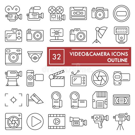 Videocamera Line Icon Set, Camera Symbols Collection, Vector Sketches, Logo Illustrations, Photo ...