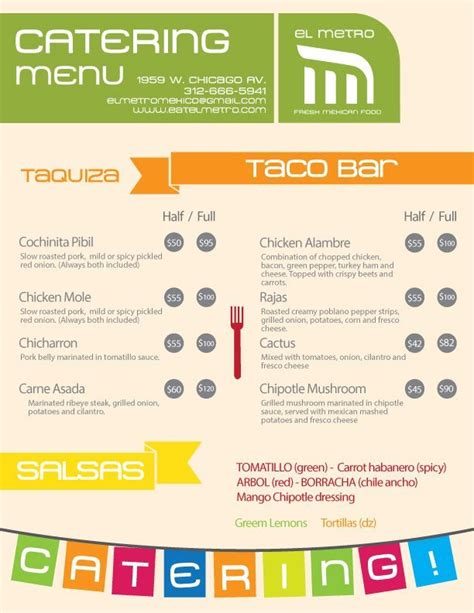 El Metro Catering menus | Handcut Designs - Chicago Web Design