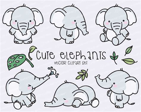 Premium Vector Clipart Kawaii Elephant Cute Elephant Clipart Set High ...