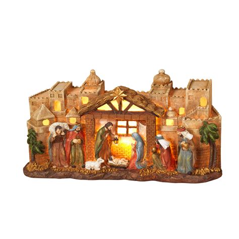 Lighted Nativity Scene with Manger and Bethlehem Backdrop - Walmart.com