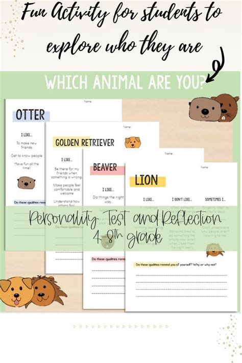 4 Animals Student Personality Quiz and Reflection/Discussion