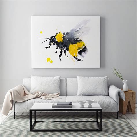 Bee Canvas Print - Hand Signed Bee Wall Art - Bee Watercolour Painting of my Original Abstract Bee