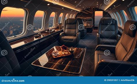 Luxurious Private Jet Interior: Sunset Serenity Stock Illustration - Illustration of privatejet ...