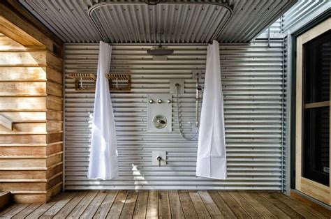 Related image | Corrugated metal, Outdoor bathrooms, Corrugated metal wall