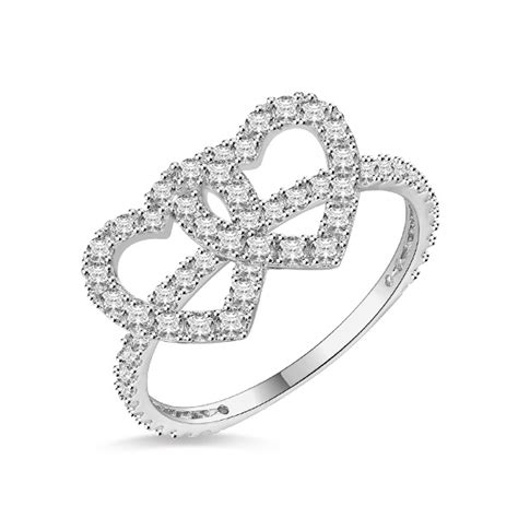 18k/14k/10k Cubic Zircon Solid White Gold Double Heart Ring