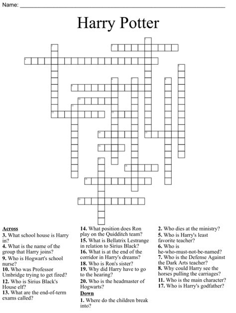 Printable Harry Potter Crossword Puzzle - Free Crossword Puzzles Printable