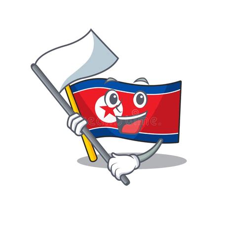 Cute Flag North Korea Scroll Cartoon Character Style with Standing Flag ...