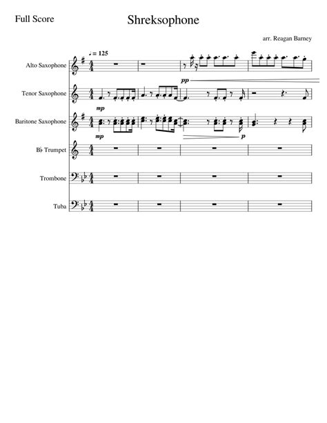 Shreksophone (jazzy) Sheet music for Alto Saxophone, Tenor Saxophone, Baritone Saxophone ...