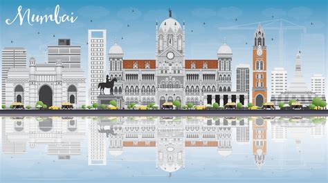 Mumbai Skyline with Gray Landmarks, Blue Sky and Reflections. 9887330 ...