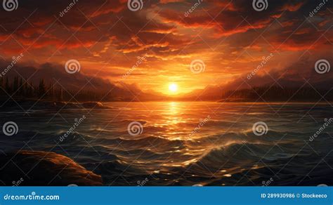 Realistic Hyper-detailed Sunset Painting Over Water Stock Illustration - Illustration of sunset ...