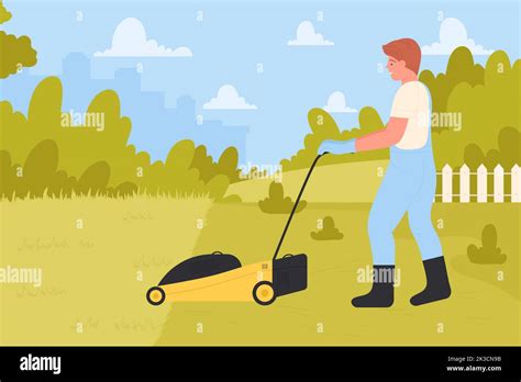 Landscaping maintenance service vector illustration. Cartoon man ...