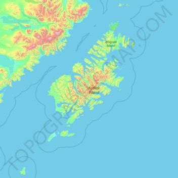 Kodiak Island topographic map, elevation, relief