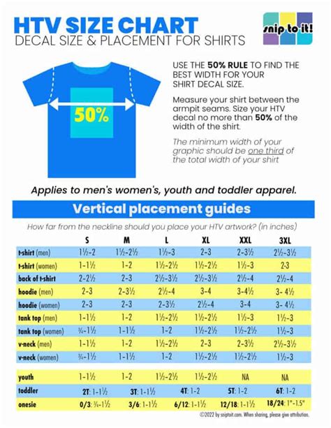 HTV Size And Design Placement Chart For T-Shirts – ShootingStarSVG ...