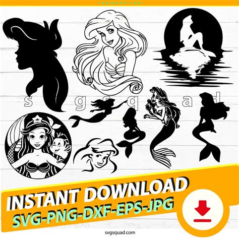 Ariel Silhouette Svg Files, Princess Black Ariel Svg Mermaid, Cricut