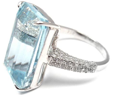 Large Aquamarine Diamond Gold Ring at 1stDibs